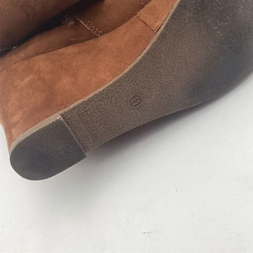 Women's Brown Suede‎ Fringe Wedge Booties Size 11